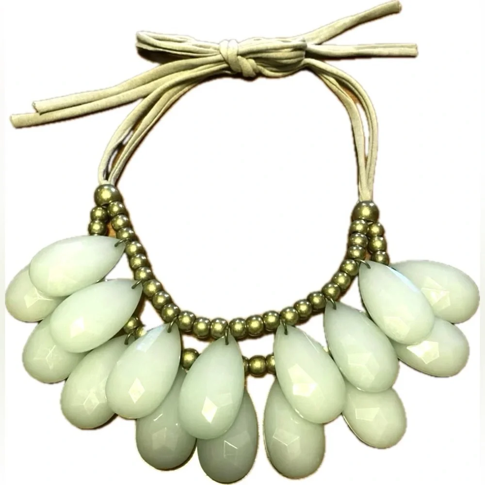 Anthropologie Statement Faceted Acrylic Blue Stone Adjustable Bib Necklace HTF